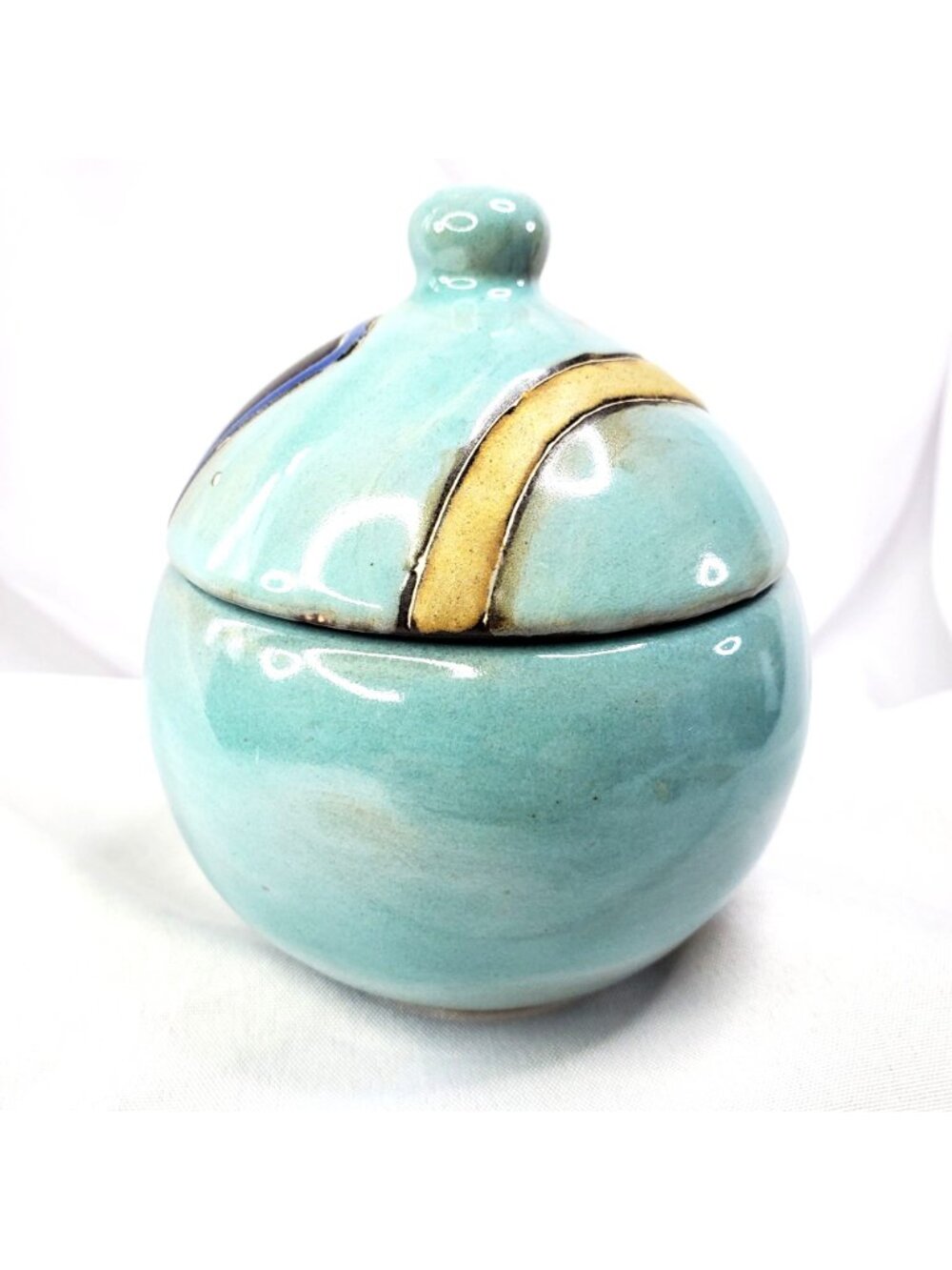 Mara Signed Mex Lidded Sugar Bowl Two Faces Abstract Stoneware Pottery Mexico - Picture 8 of 15